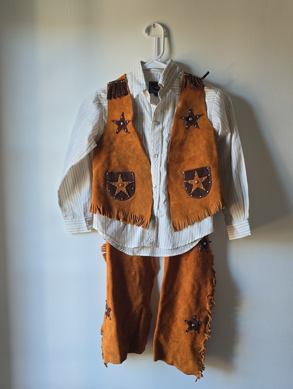 Kids Western Cowboy Costume Set - Brown Leather Vest & Chaps